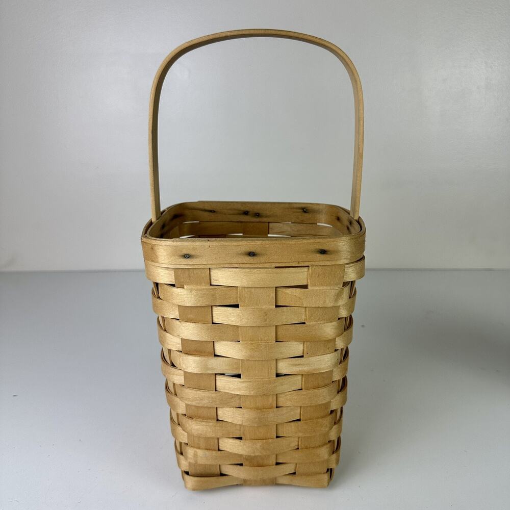 1998 LONGABERGER Basket - Tall w/ Handle & Protector - Peg Basket 8x6x6"